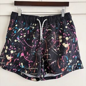 Women’s Black Athletic Shorts with Multicolor Splatter NWOT
